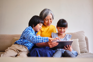 family using tablet