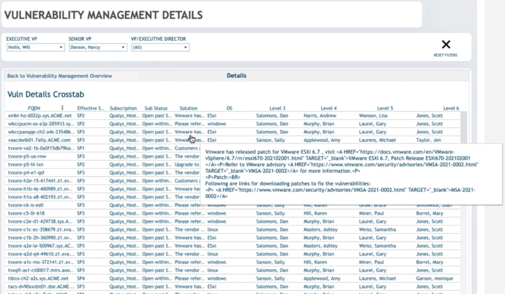 Image of Vulnerability Management Details portion of dashboard