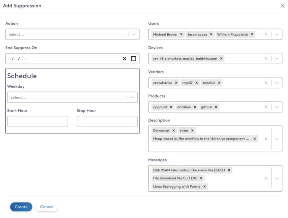 Suppression rules demo view