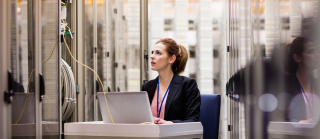 woman working in server room