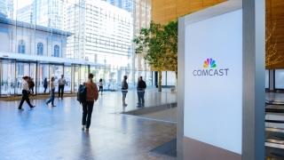 building lobby with people walking