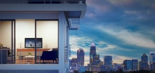 Apartment in city with TV in the living room
