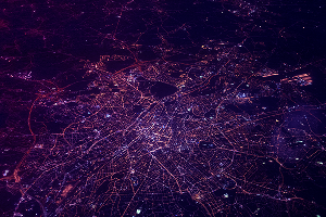 aerial view of city lights at night