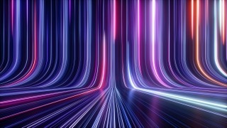 Curved purple, blue, and pink light trails