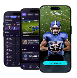 three phone screens with sports apps shown