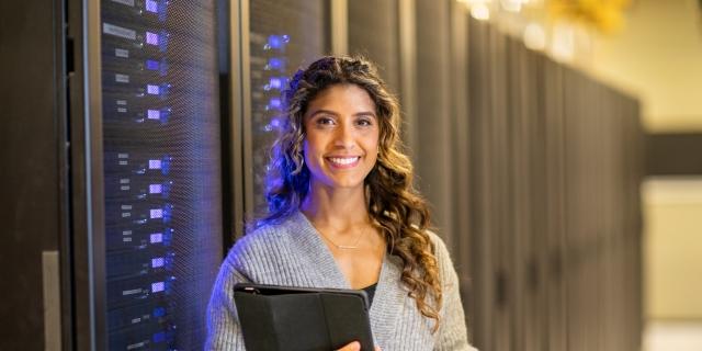 woman portrait in server room