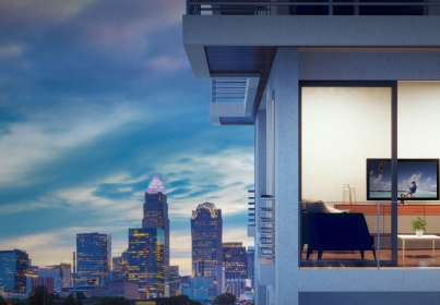 Apartment in the city with a tv in the living room