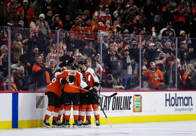 philadelphia flyers team group hug