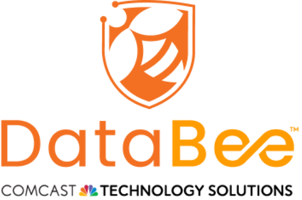 DataBee™ logo from Comcast Technology Technology Solutions with a bumble bee fitted inside the shape of a security shield
