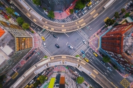 Drone image of abstract downtown city