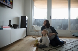 Mother and child watching tv