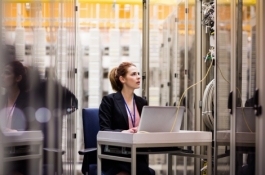 woman using computer at work