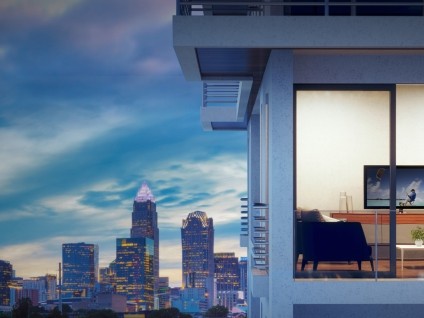 Apartment in the city with a tv in the living room