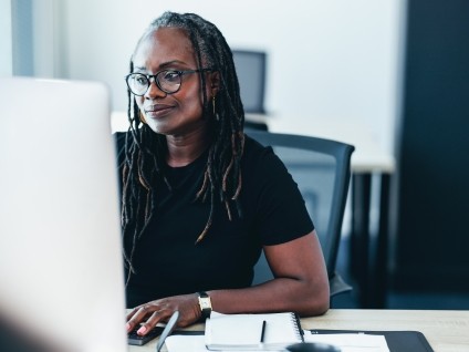 business woman working screen