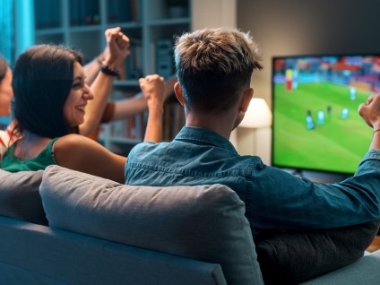 people cheering and watching sports on tv