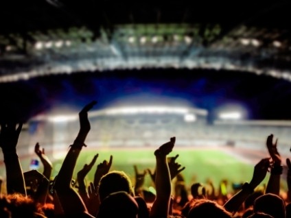 Fans cheering at a soccer game